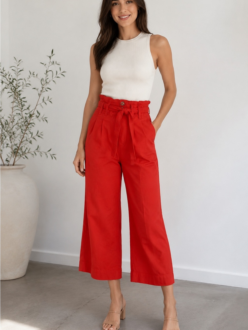 A Loves A vivid red cropped wide-leg pants in women’s size 2.